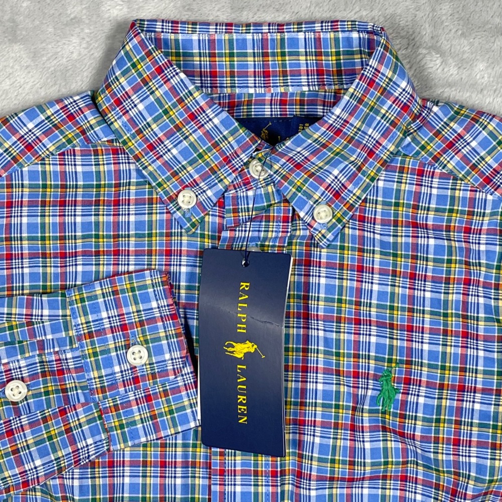 Ralph Lauren Toddler Boys Blue Plaid Long Sleeve Button Down Shirt 2/2T NWT